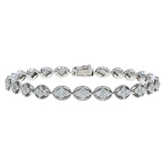 Pulsera de eslabones con racimo de diamantes de oro blanco 7" 6 3/4" 14k Brillante redondo 2,41ctw