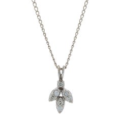 White Gold Diamond Cluster Necklace 16 1/2" - 14k Single Cut .14ctw Leaf Spray