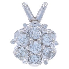 White Gold Diamond Cluster Pendant - 14k Round Brilliant .50ctw Floral
