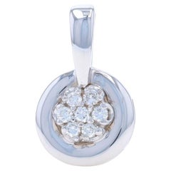 White Gold Diamond Cluster Pendant - 18k Round Brilliant 0.21ctw Floral Circle