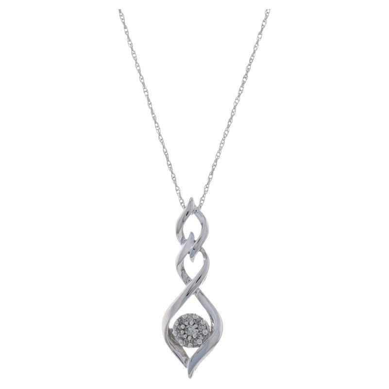 White Gold Diamond Cluster Pendant Necklace 17 3/4" -10k Rnd .14ctw Spiral Twist