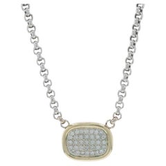 White Gold Diamond Cluster Pendant Necklace 18 1/2" -14k Round Brilliant 1.00ctw