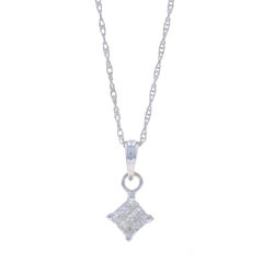 White Gold Diamond Cluster Pendant Necklace 20" - 14k Princess 1/3ctw