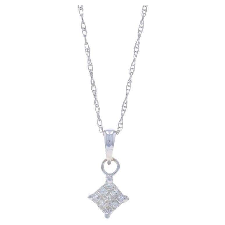 White Gold Diamond Cluster Pendant Necklace 20" - 14k Princess 1/3ctw