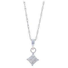 White Gold Diamond Cluster Pendant Necklace 20" - 14k Princess 1/3ctw