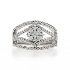 White Gold Diamond Cluster Ring - 10k Princess & Round .62ctw Floral