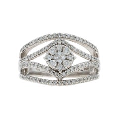 White Gold Diamond Cluster Ring - 10k Princess & Round .62ctw Floral