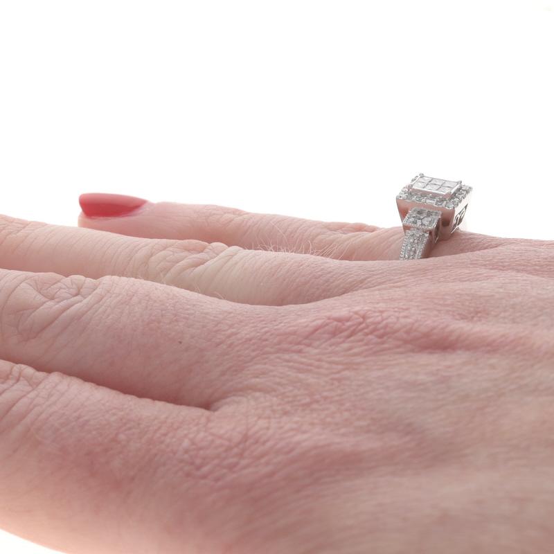 De las mujeres Anillo de Oro Blanco con Racimo de Diamantes 10k Princesa y Halo Milgrain Único de .50ctw en venta