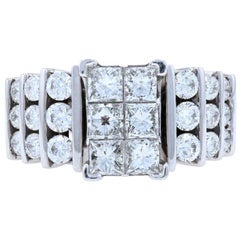 Weißgold-Diamant-Cluster-Ring, 14 Karat, Prinzessin und Rundschliff 2,52 Karat