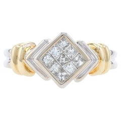 White Gold Diamond Cluster Ring, 14k Princess Cut .46ctw