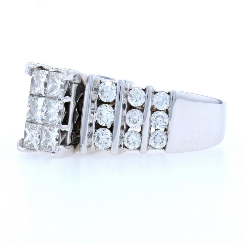 Weißgold-Diamant-Cluster-Ring, 14 Karat, Prinzessin und Rundschliff 2,52 Karat (Carréschliff)