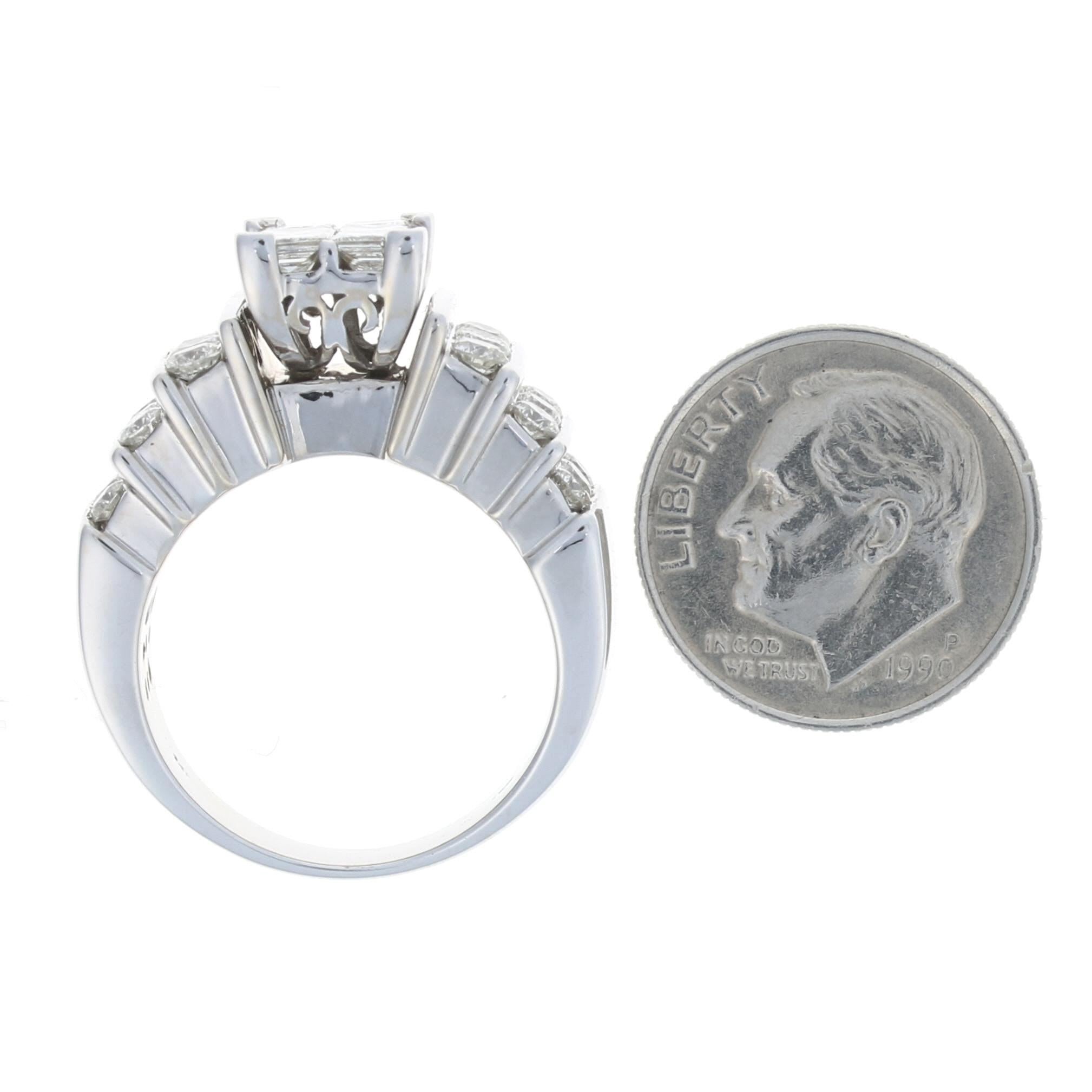 Weißgold-Diamant-Cluster-Ring, 14 Karat, Prinzessin und Rundschliff 2,52 Karat Damen
