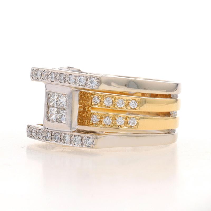 Taglio princess Anello a grappolo di diamanti in oro bianco - 18k Principessa e Brilliante rotondo 0,80ctw in vendita