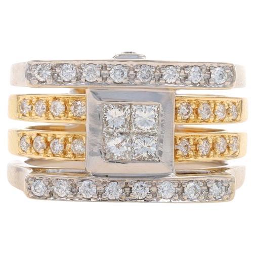 White Gold Diamond Cluster Ring - 18k Princess & Round Brilliant .80ctw For Sale