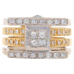 White Gold Diamond Cluster Ring - 18k Princess & Round Brilliant .80ctw
