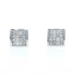 White Gold Diamond Cluster Stud Cluster Earrings - 14k Princess 1.50ctw