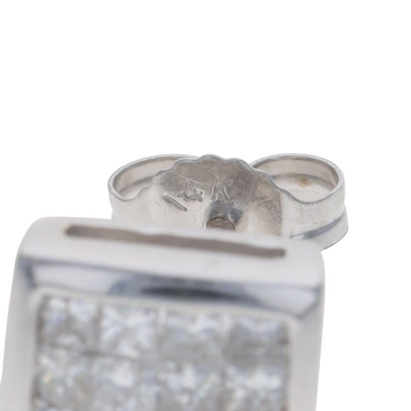 Donna White Gold Diamond Cluster Stud Cluster Earrings - 14k Princess 1.50ctw in vendita