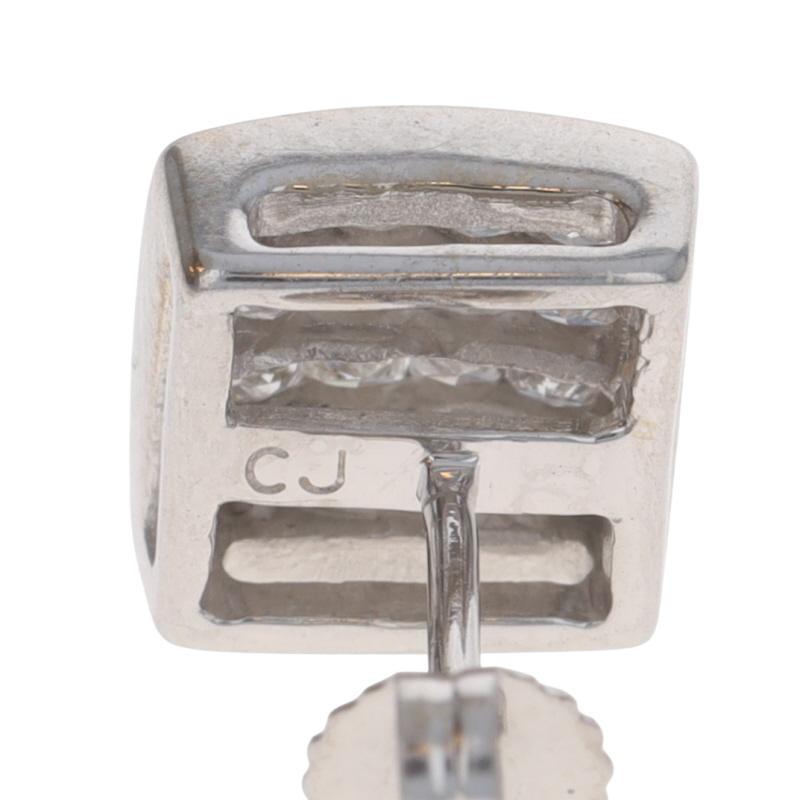 White Gold Diamond Cluster Stud Cluster Earrings - 14k Princess 1.50ctw in vendita 2