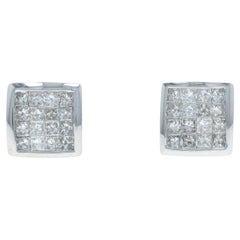 White Gold Diamond Cluster Stud Cluster Earrings - 14k Princess 1.50ctw