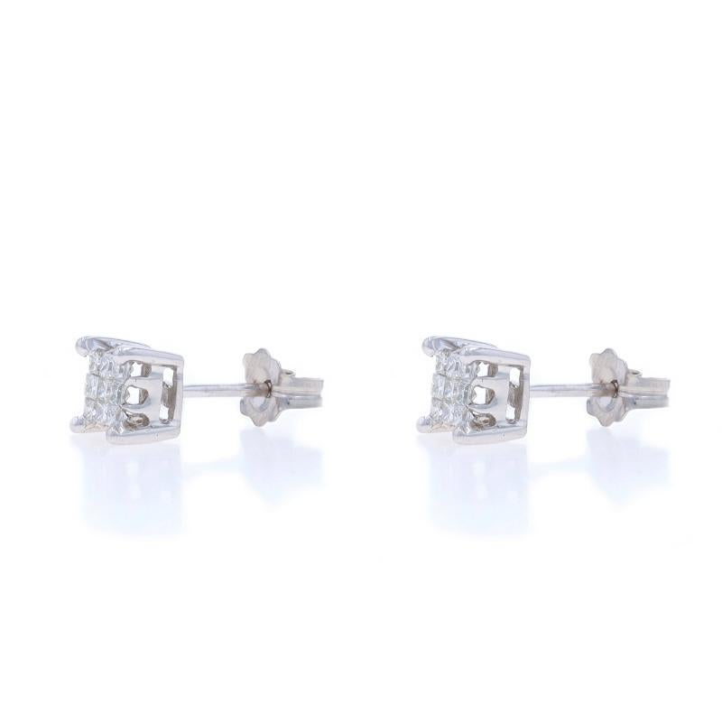 Princess Cut White Gold Diamond Cluster Stud Earrings - 10k Princess .25ctw Pierced For Sale