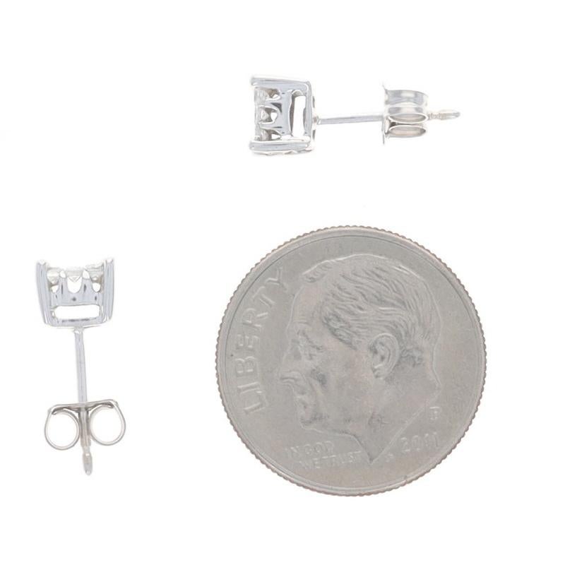 White Gold Diamond Cluster Stud Earrings - 10k Princess .25ctw Pierced In Excellent Condition For Sale In Greensboro, NC