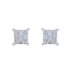 White Gold Diamond Cluster Stud Earrings - 10k Princess .25ctw Pierced