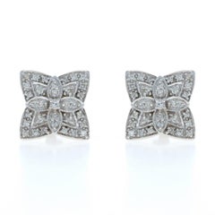 White Gold Diamond Cluster Stud Earrings 14k .50ctw Floral Quatrefoil Pierced