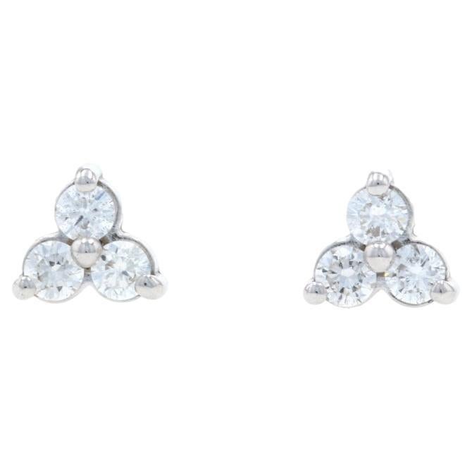 White Gold Diamond Cluster Stud Earrings 14k Round .20ctw Floral Leaves Pierced For Sale