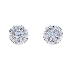 White Gold Diamond Cluster Stud Earrings - 14k Round .28ctw Pierced Screw-Ons