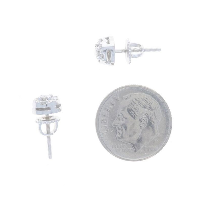 Round Cut White Gold Diamond Cluster Stud Earrings - 14k Round .28ctw Pierced Screw-Ons For Sale