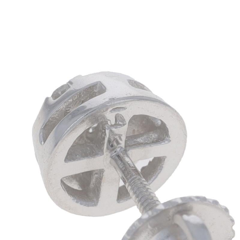 White Gold Diamond Cluster Stud Earrings - 14k Round .28ctw Pierced Screw-Ons In Excellent Condition For Sale In Greensboro, NC