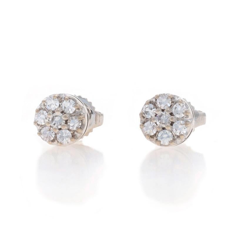Pendientes de oro blanco con diamantes en racimo 18k único .34ctw perforados Corte único en venta