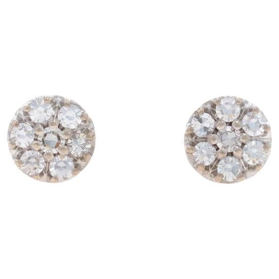 Pendientes de oro blanco con diamantes en racimo 18k único .34ctw perforados