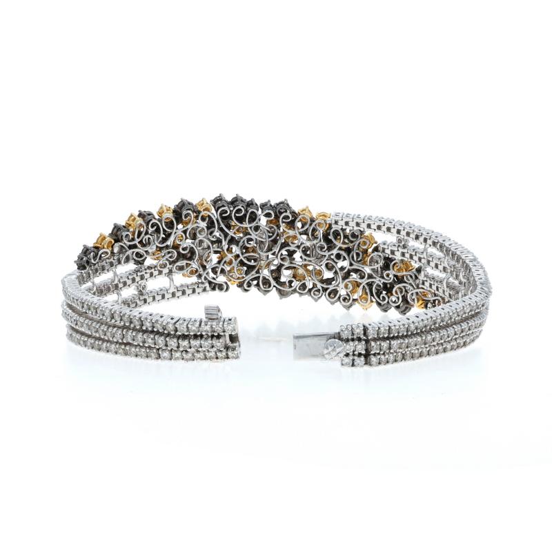 Bracelet en or blanc à trois rangs de diamants - 18k Round 10.56ctw Excellent état - En vente à Greensboro, NC