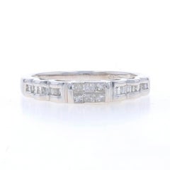White Gold Diamond Cluster Wedding Band 14k Princess Baguette .28ctw Ring 7 1/2