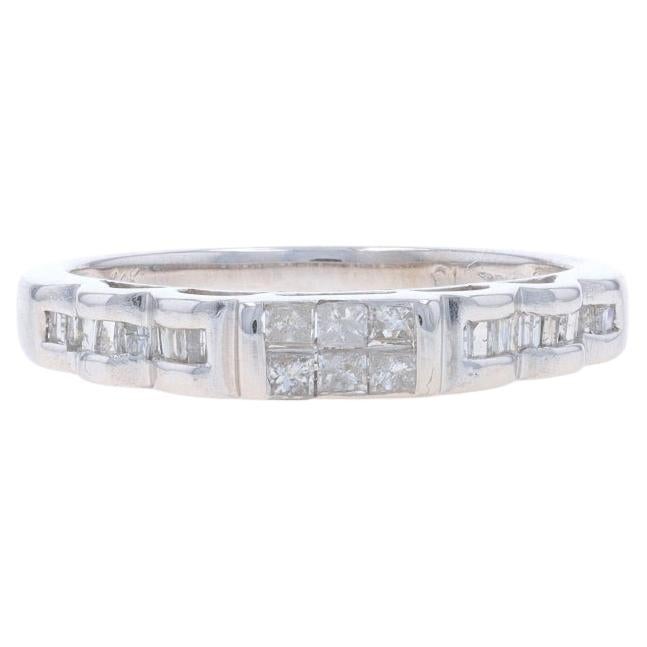 White Gold Diamond Cluster Wedding Band 14k Princess Baguette .28ctw Ring 7 1/2