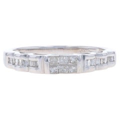 White Gold Diamond Cluster Wedding Band 14k Princess Baguette .28ctw Ring 7 1/2