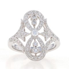 White Gold Diamond Cocktail Ring - 14k Round .60ctw Infinity Leaf Milgrain