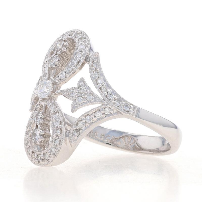 White Gold Diamond Cocktail Ring - 14k Round .60ctw Infinity Leaf Milgrain In Excellent Condition For Sale In Greensboro, NC
