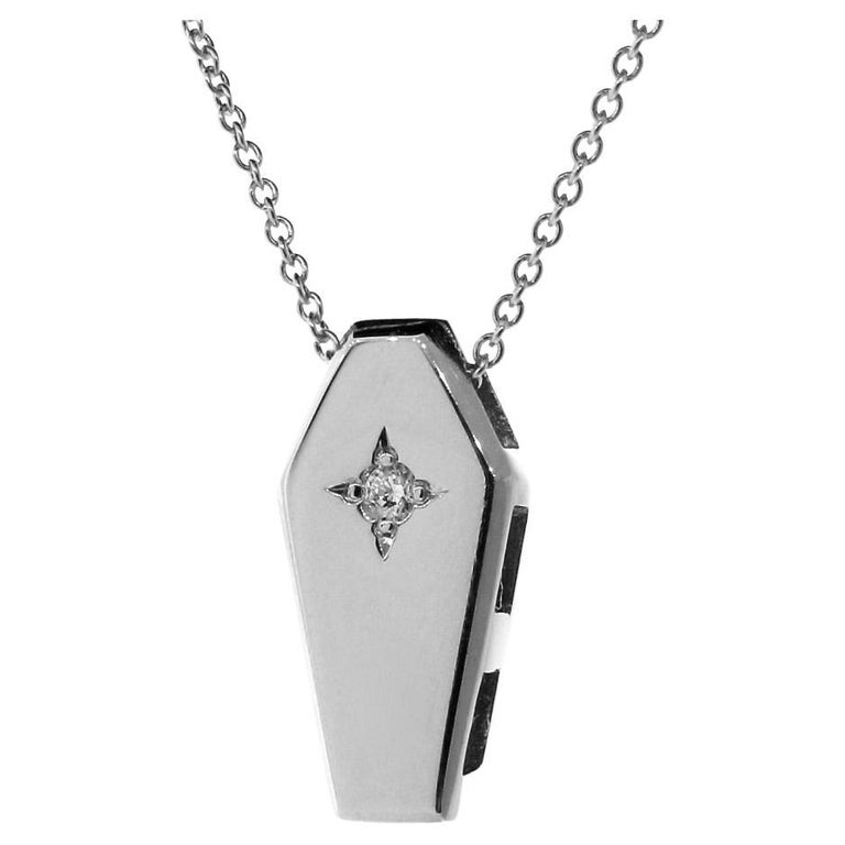 White Gold Diamond Coffin Necklace For Sale at 1stDibs