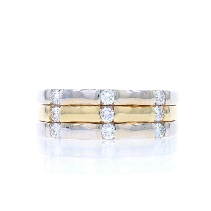 Size: 6 1/2
Sizing Fee: Up 1 1/2 sizes for $80 or Down 1 size for $60

Metal Content: 14k White Gold & 14k Yellow Gold

Stone Information

Natural Diamonds
Carat(s): .36ctw
Cut: Round Brilliant
Color: G - H
Clarity: VS1 - VS2

Total Carats: