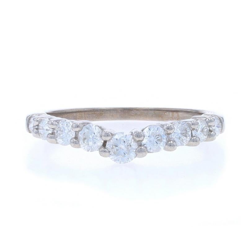 Size: 5 1/4
Sizing Fee: Up 1 size for $40 or Down 1/2 a size for $40

Metal Content: 14k White Gold

Stone Information
Natural Diamonds
Carat(s): .50ctw
Cut: Round Brilliant
Color: F - G
Clarity: SI2 - I1

Total Carats: .50ctw

Style: Contoured