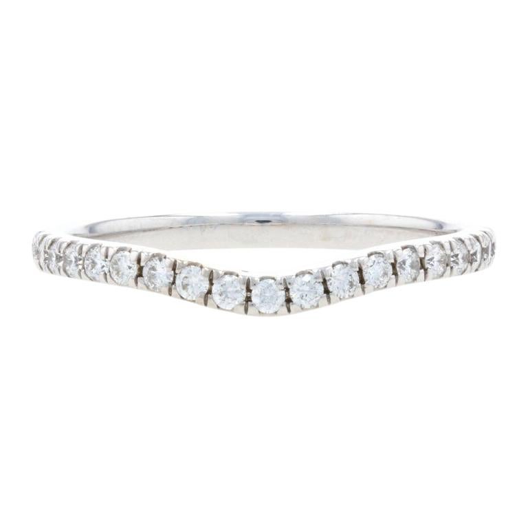 For Sale:  White Gold Diamond Contoured Wedding Band, 14k Round Cut .20ctw Enhancer Ring