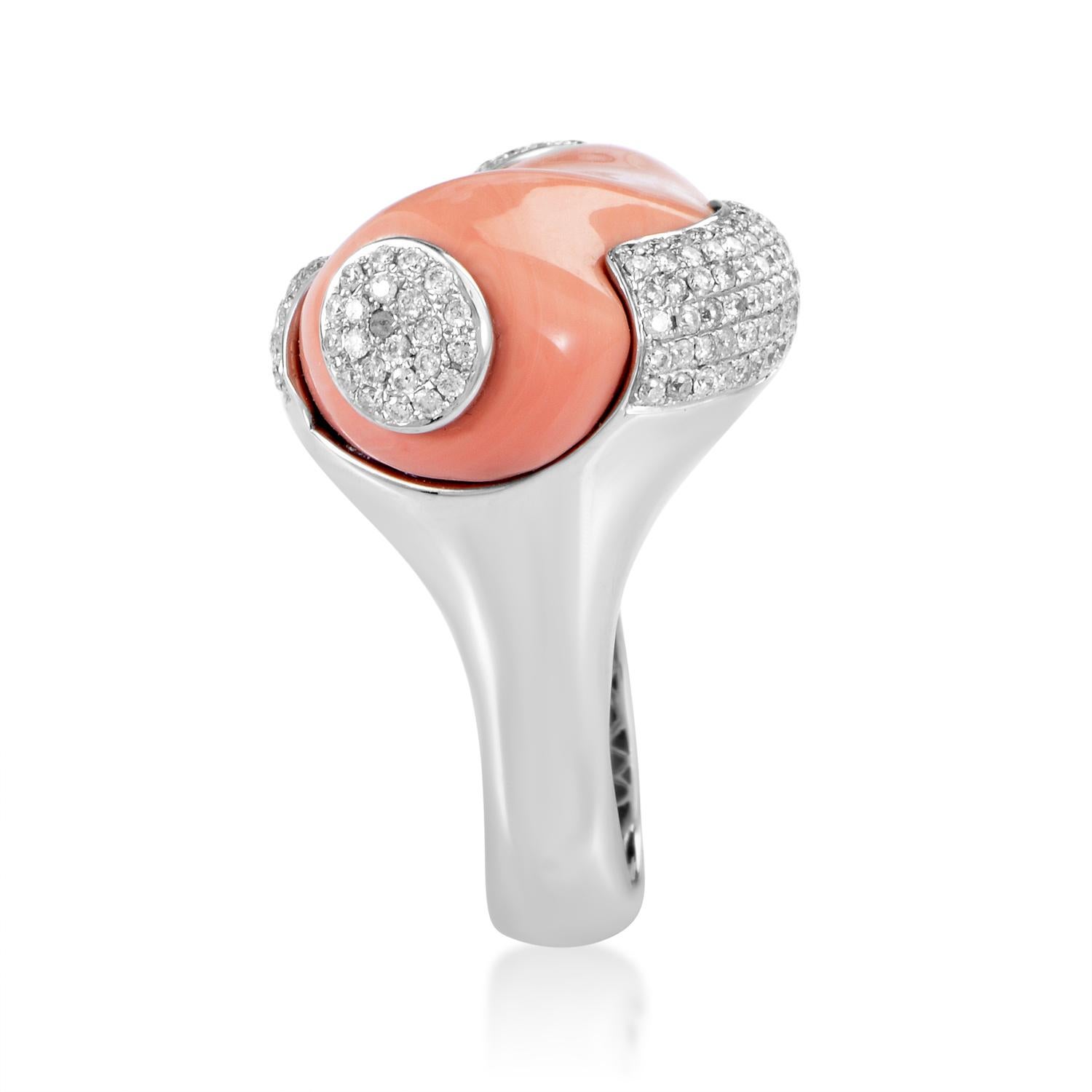 Women's White Gold Diamond and Coral Ring