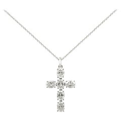 White Gold Diamond Cross Necklace, 3.05 Carat