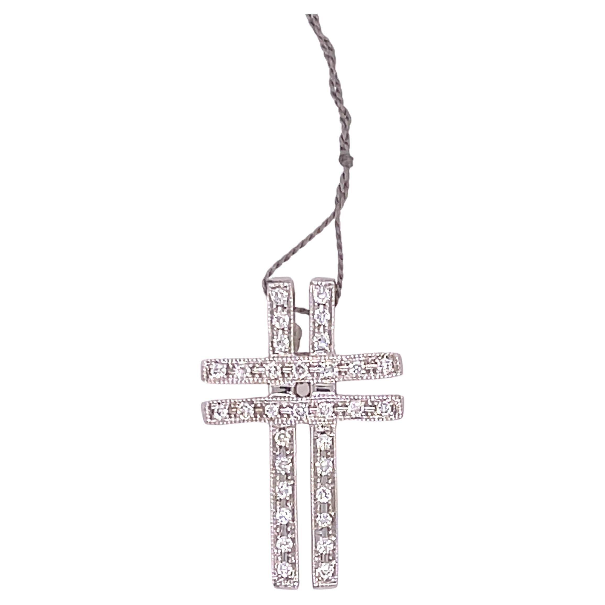 White Gold Diamond Cross Pendant, '0.16ctw' For Sale