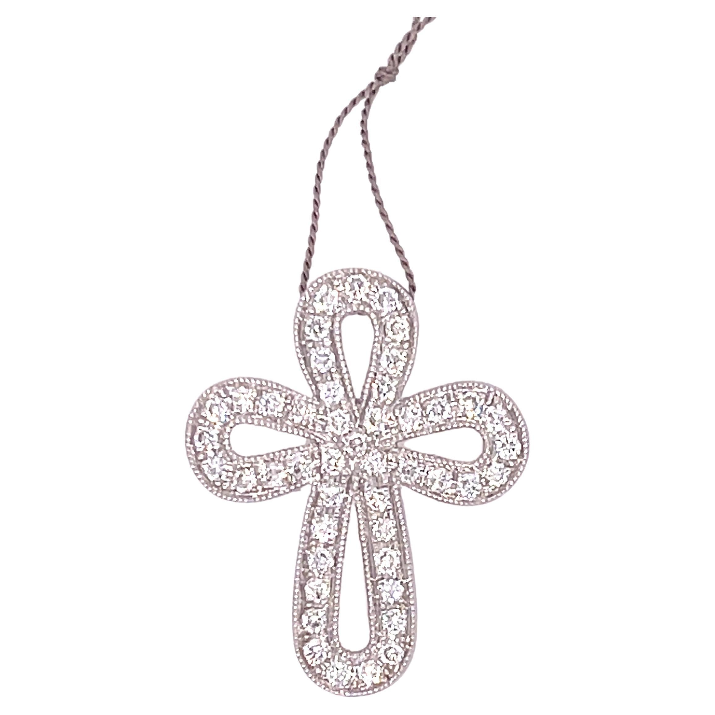 White Gold Diamond Cross Pendant '0.38ctw'