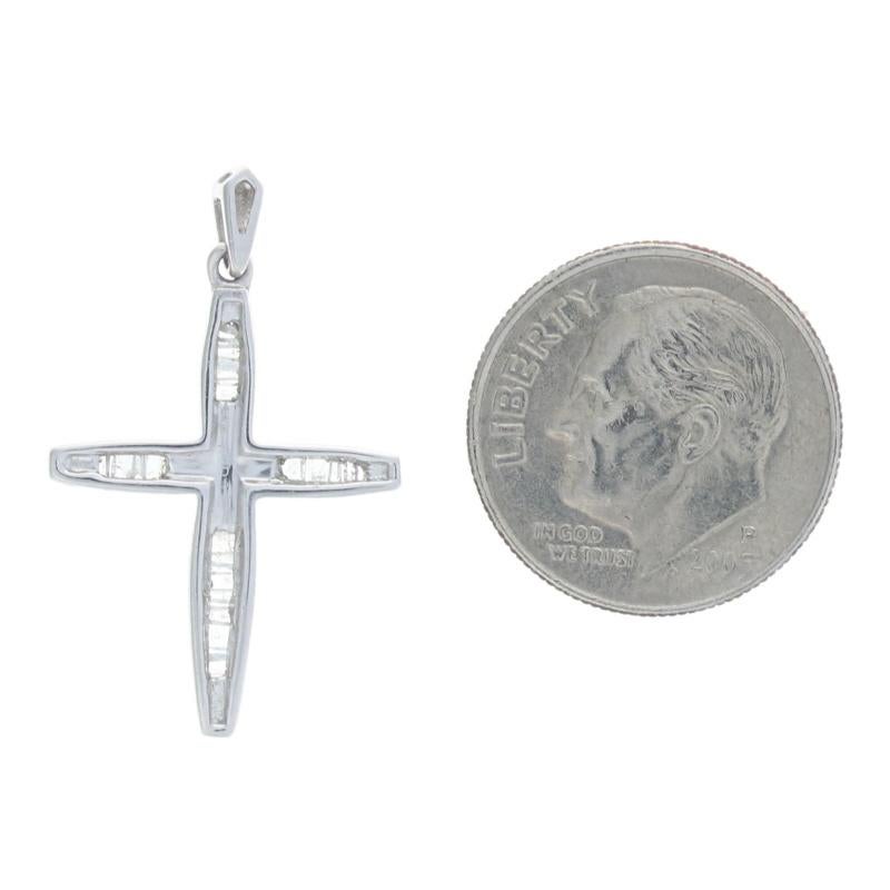 White Gold Diamond Cross Pendant, 10k Baguette Cut .15ctw Faith In New Condition In Greensboro, NC