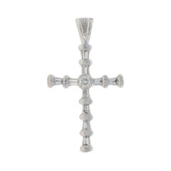 White Gold Diamond Cross Pendant - 14k Baguette & Round Brilliant .25ctw Faith