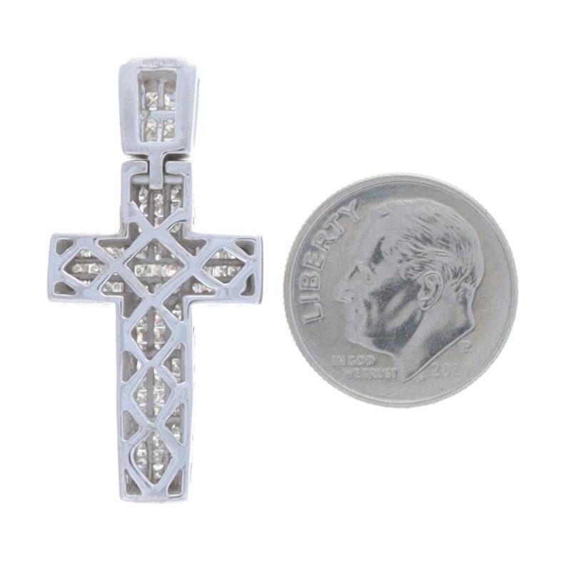 White Gold Diamond Cross Pendant - 14k Princess 1.78ctw Unisex Faith Bling In Excellent Condition In Greensboro, NC
